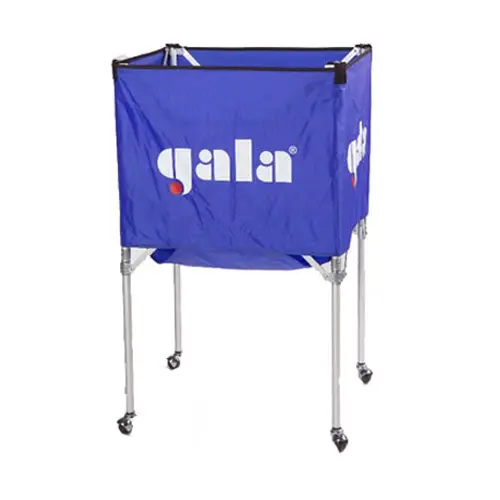 Тележка для вол. мячей "GALA" арт. XX41009, на 25-30 шт., дл. 67см, гл. 45 см, выс. 103 см, нейлон, с внеш. карманом и спец. полем для нанесения назв. команды, складная, алюм. каркас, на обрезин. колёсиках, лого GALA, сине-белая