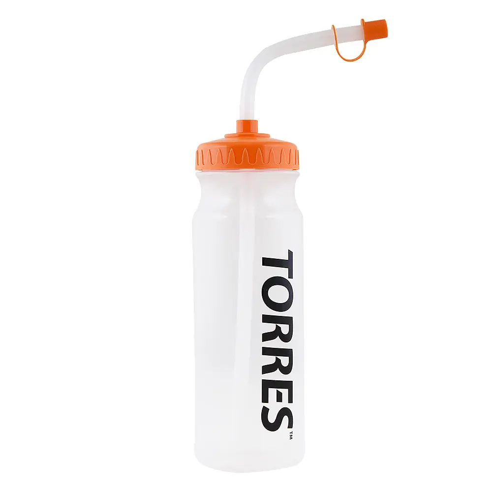 Бутылка для воды "TORRES", арт. SS1029, 750 мл, с трубкой для питья, гипоаллергенный пластик,  эргономичный корпус, безопасная непроливающаяся крышка с соломенкой, прозрачная, оранжевая крышка