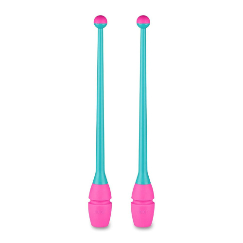 Булавы для худ. гимнастики INDIGO, 36 см, пластик, каучук, в компл. 2шт, бирюз-роз