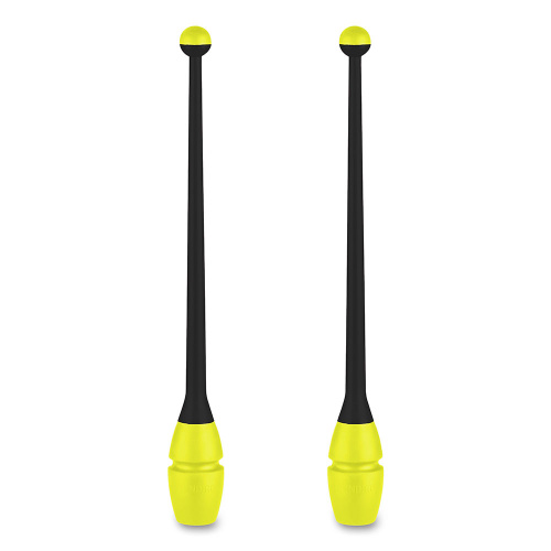 Булавы для худ. гимнастики INDIGO, 36 см, пластик, каучук, в компл. 2шт, черно-лимонный