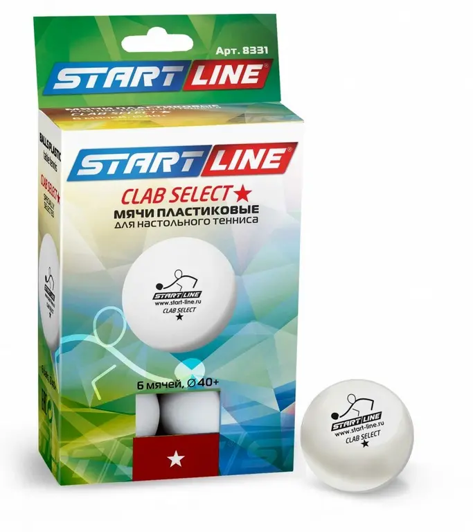 Мяч для настольного тенниса Start Line Club Select 1*, белый, 6 штук