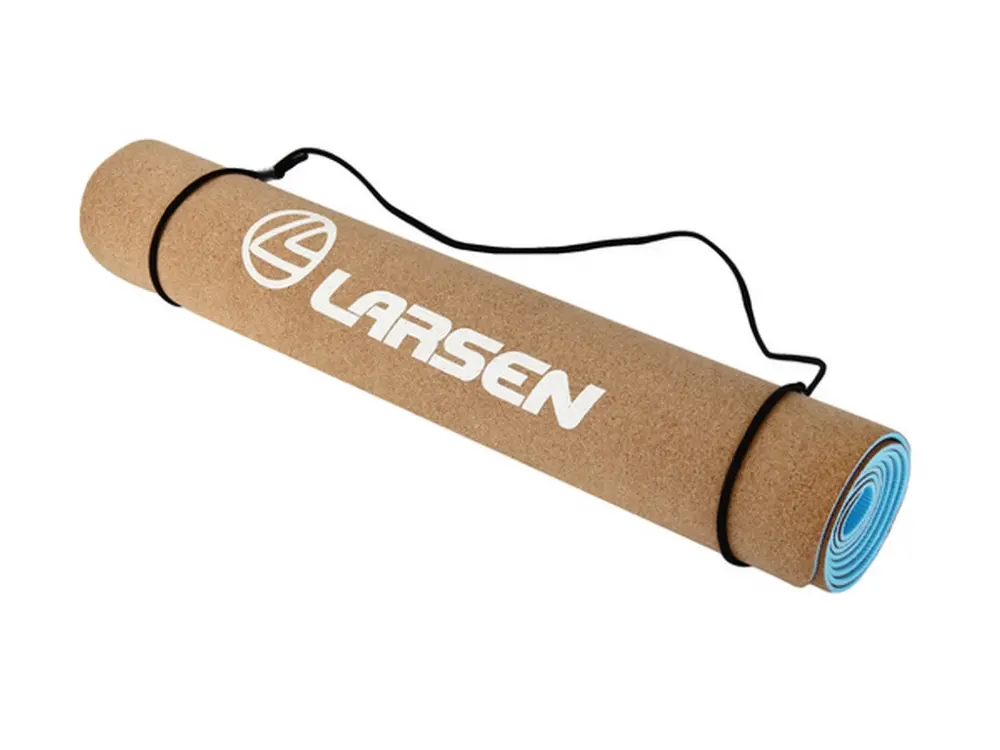 Коврик для фитнеса и йоги Larsen TPE+ пробка двухцветный голубой/пробка р173х61х0,4см