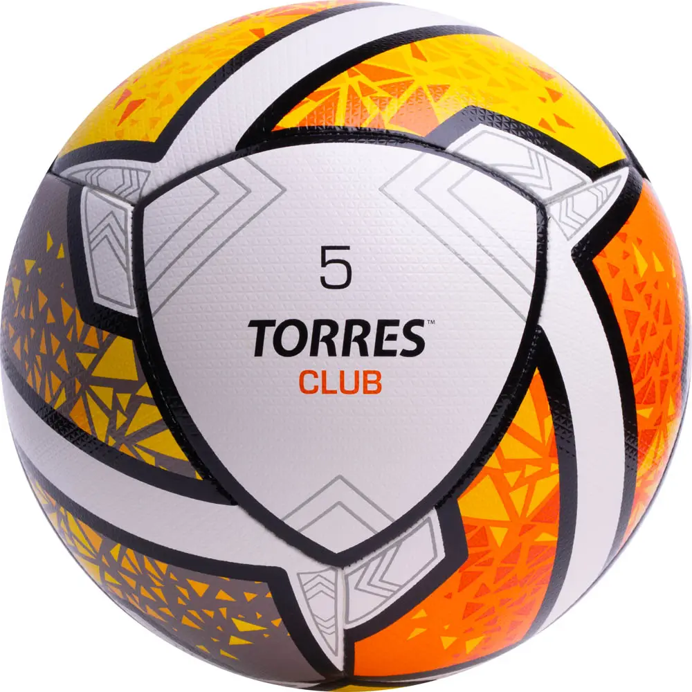 Мяч футб. "TORRES Club", р.5, 32 панели. PU underglass, 4 подкл. слоя, ручная сшивка, беж-оранж-серголубой