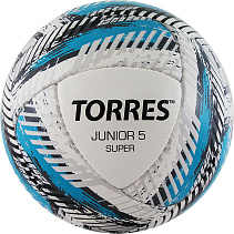 Мяч футб. "TORRES Junior-5" арт.F318225, р.5, вес 390-410 г,глянц.ПУ,3 сл,32 п, руч.сш,бел-гол-сер