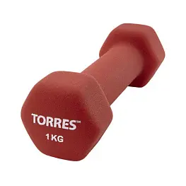 Гантель "TORRES 1 кг", металл в неопреновой оболочке, форма шестигранник, красный