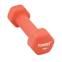 Гантель "TORRES 1 кг", металл в неопреновой оболочке, форма шестигранник, красный