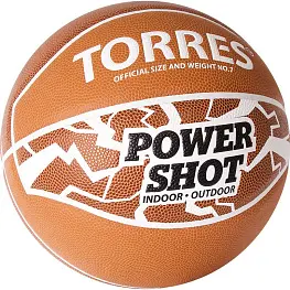 Мяч баск. трен. "TORRES Power Shot" , р.7, синт. кожа (ПУ), нейлоновый корд, бутиловая камера, для зала и улицы, темнооранжево-золотисто-черный