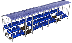 Трибуна трехрядная 46 мест с крышей и ограждениями сзади и по бокам
