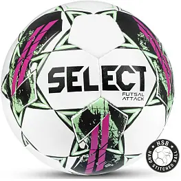 Мяч футзальный SELECT Futsal Attack V22 Grain, р.4 Синт. кожа (полиуретан) Зелено-фиолетовый