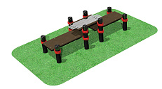 Горизонтальная гимнастическая скамья двойная разноуровневая с упором для ног, к которой прикреплены две раздвижные антивандальные измерительные линейки в горизонтальной плоскости с диапазоном измерения от +35 до -10 см (для выполнения испытания (теста) "Н