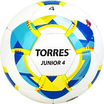 Мяч футб. "TORRES Junior-4" арт.F318234, р.4, вес 310-330 г,глянц.ПУ, 3 сл, 32п, руч.сш, бел-жел-гол