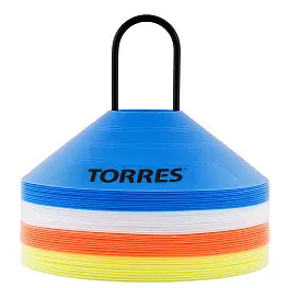 Фишки для разметки поля "TORRES" арт. TR1006, форма усеченных конусов, пластик, комплект из 40 шт.: оранжевый, желтый, синий, белый, высота 5 см, на подставке без стопора.