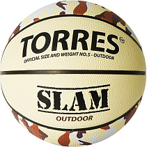 Мяч баск. любит. "TORRES Slam" арт.B02065, р.5, износостойкая резина, нейлоновый корд, бутиловая камера, бежево-бордово-оранжевый