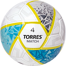 Мяч футб. "TORRES Match", р.4, 32 панели. PU, 4 подкл. слоя, ручная сшивка, бело-серебр-голубой