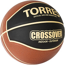 Мяч баск. матчевый "TORRES Crossover" арт.B32097, р.7, синт. кожа (ПУ), нейлоновый корд, бутиловая камера, для зала и улицы, темнооранжево-черно-золотой
