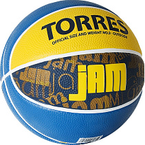 Мяч баск. любит. "TORRES Jam" , р.3, износостойкая резина, нейлоновый корд, бутиловая камера, сине-желто-голубой