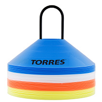 Фишки для разметки поля "TORRES" арт. TR1006, форма усеченных конусов, пластик, комплект из 40 шт.: оранжевый, желтый, синий, белый, высота 5 см, на подставке без стопора.