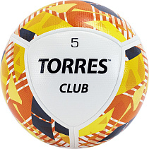 Мяч футб. "TORRES Club", р.5, 32 панели. PU underglass, 4 подкл. слоя, ручная сшивка, беж-оранж-серголубой