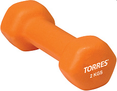 Гантель "TORRES 2 кг", металл в неопреновой оболочке, форма шестигранник, оранжевый