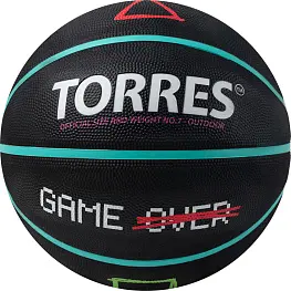 Мяч баск. любит. "TORRES Game Over" арт. B02217, р.7, износостойкая резина, нейлоновый корд, бутиловая камера, серо-красный