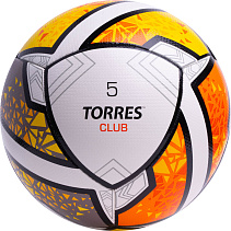 Мяч футб. "TORRES Club", р.5, 32 панели. PU underglass, 4 подкл. слоя, ручная сшивка, беж-оранж-серголубой