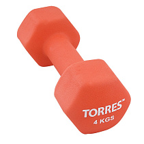Гантель "TORRES 4 кг", металл в неопреновой оболочке, форма шестигранник, красный