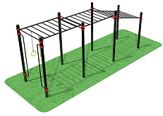 Рукоход с изменением высоты и возможностью использования дополнительных аксессуаров (подвижные кольца) длиной 6 м, со вспомогательными рукоятками - для инвалидов и лиц с ограниченными возможностями здоровья 108мм