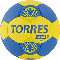 Мяч ганд. "TORRES Club", р.2, ПУ, 5 подкл. слоев, сине-желтый