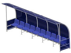 Скамейка для запасных игроков на 10 мест с козырьком из поликарбоната
