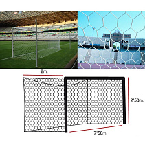 Сетка для футбольных ворот нить 4,0 мм 7,5х2,5х2х2м белый ячейка шестигранная 120х120мм
