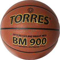 Мяч баск. матчевый  "TORRES BM900" арт.B32036, р.6, синт. кожа (полиуретан), нейлоновый корд, бутиловая камера, для зала и улицы, темнооранжево-черный