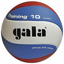 Мяч волейб. трен. "GALA Training 10", арт. BV5561S, р. 5, синт. кожа (полиуретан), клееный, бут. камера, нейл. корд, 10 пан., бело-голубо-красный