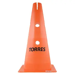 Конус тренировочный "TORRES" арт. TR1010, высота 38 см, с отверстиями для штанги TORRES, пластмасса, оранжевый
