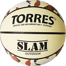 Мяч баск. любит. "TORRES Slam" арт.B02067, р.7, износостойкая резина, нейлоновый корд, бутиловая камера, бежево-бордово-оранжевый