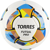 Мяч футзал. "TORRES Futsal Pro", р.4, 10 пан. PU, 4 подкл. сл, гибрид. сш. бело-зол-чер