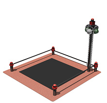 Комплекс для выполнения испытания "Рывок гири 16 кг" с организованной зоной безопасности 2x2 м и стойкой с четырьмя гирями (2шт - 16кг, 2шт - 8кг)