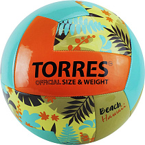 Мяч для пляжного волейбола TORRES Hawaii, р.5, мягкая синт. кожа (ТПУ),