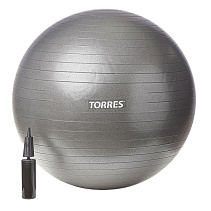 Мяч гимнастический TORRES, диам. 85 см, эласт. ПВХ, с защ.от взрыва,с насосом, тем.серый