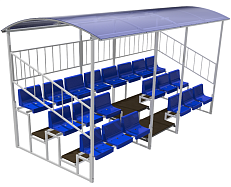 Трибуна трехрядная 20 мест с крышей и ограждениями сзади и по бокам