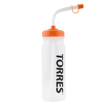 Бутылка для воды "TORRES", арт. SS1029, 750 мл, с трубкой для питья, гипоаллергенный пластик,  эргономичный корпус, безопасная непроливающаяся крышка с соломенкой, прозрачная, оранжевая крышка
